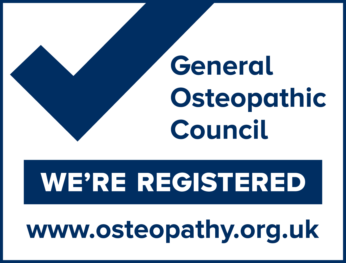 Badge indicating that Okehampton Osteopathic Clinic is registered with the General Osteopathic Council